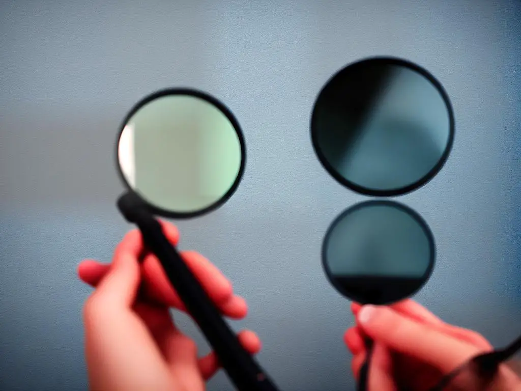 A person holding a magnifying glass as if examining data