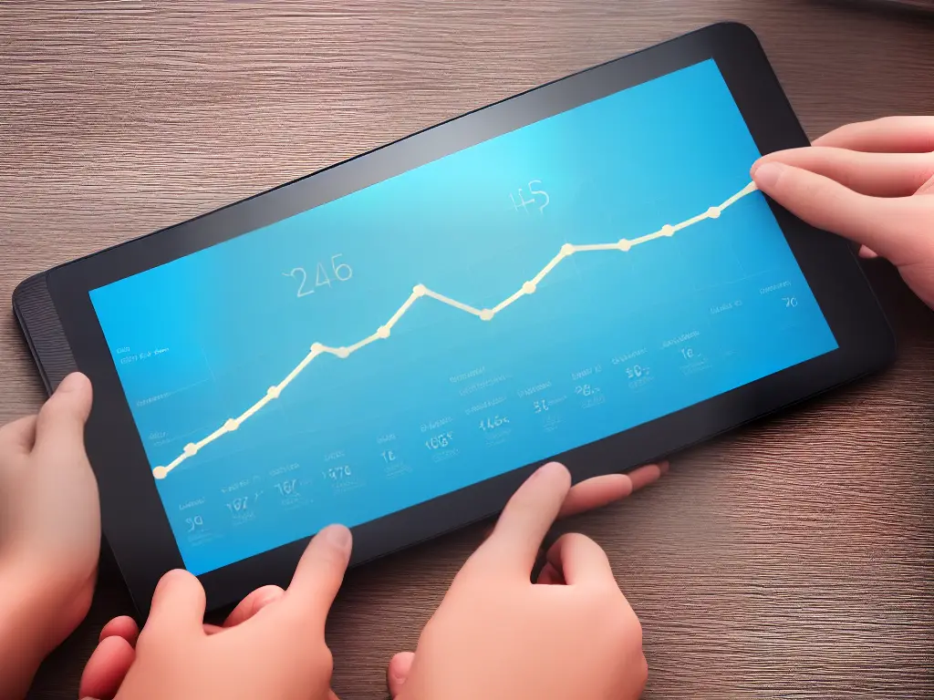 An image of a hand holding a tablet with a graph showing an upward trend, symbolizing growth and success in affiliate marketing.