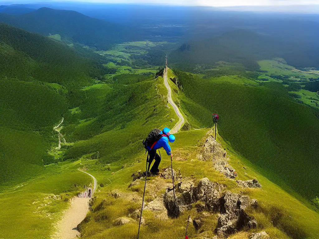 A person trying to climb a mountain with a sign post showing the two paths - Wix and WordPress for beginner website building.