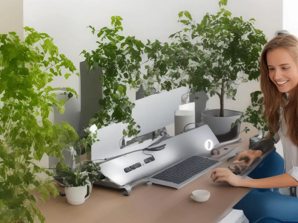 A cartoon image of someone typing on a computer and a baby plant growing out of it, representing the idea of starting a blog from scratch and growing it over time.