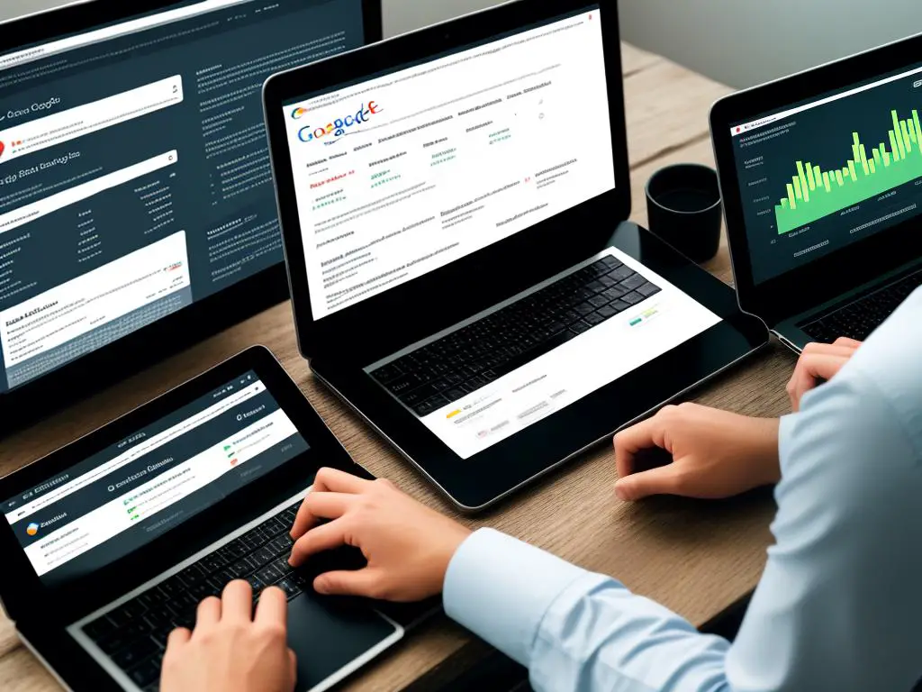 Image of a person analyzing website data using Google Analytics and Google Search Console