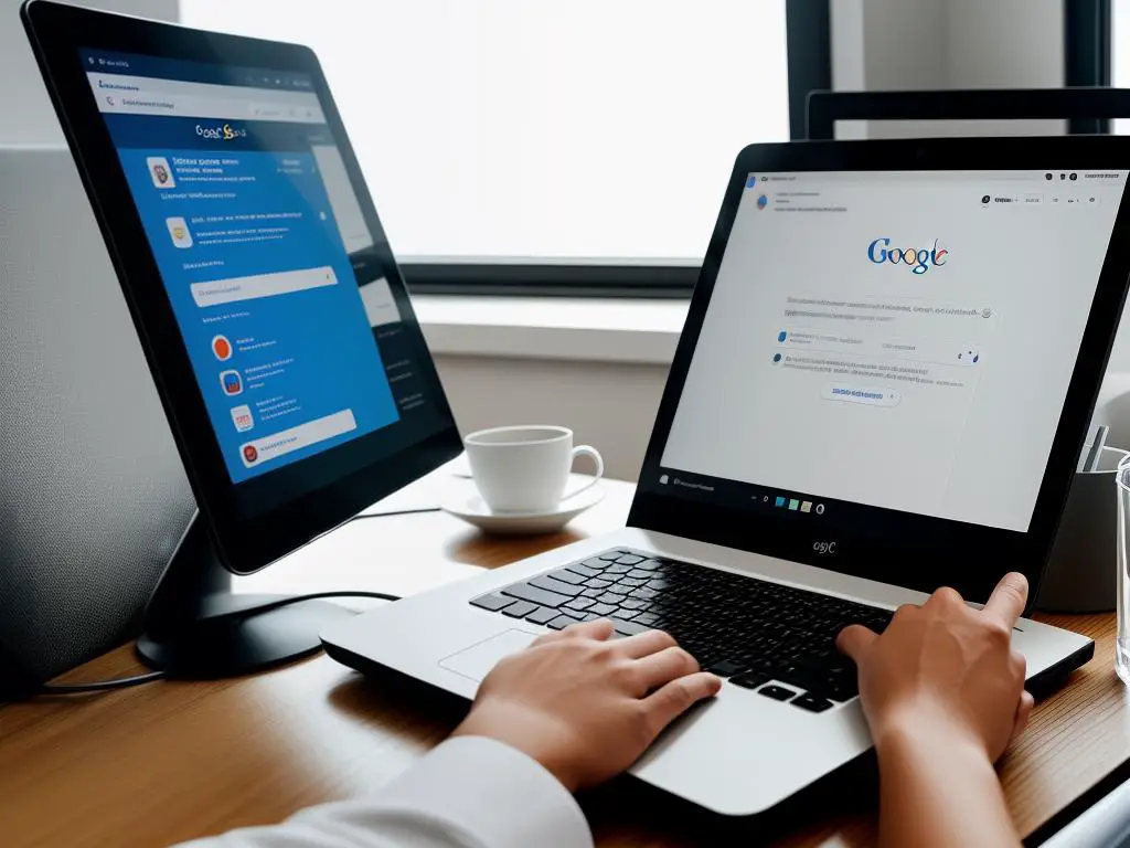 Image of a person using Google Search Console on a computer, showcasing the interface and its features