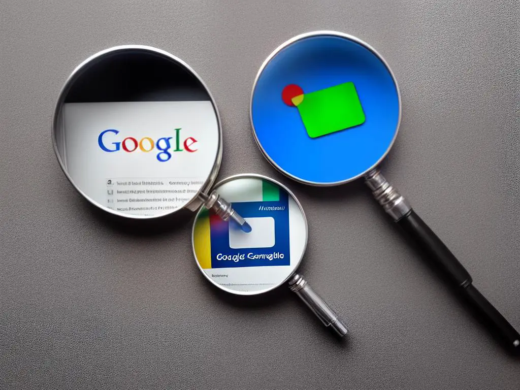 An illustration of a computer with a magnifying glass over a webpage, representing Google Search Console's ability to help you monitor and maintain your website's presence in Google Search results.