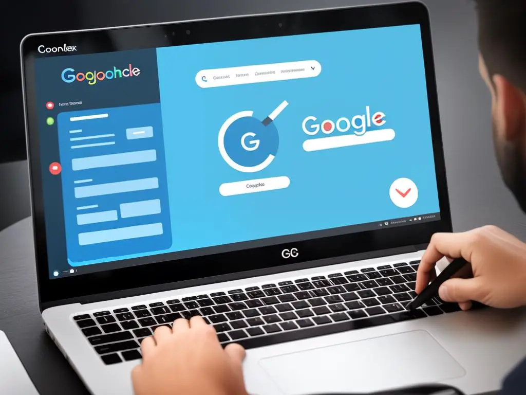 Illustration of a person holding a wrench in front of a computer screen with a Google Search Console logo on it, representing troubleshooting website errors using GSC.