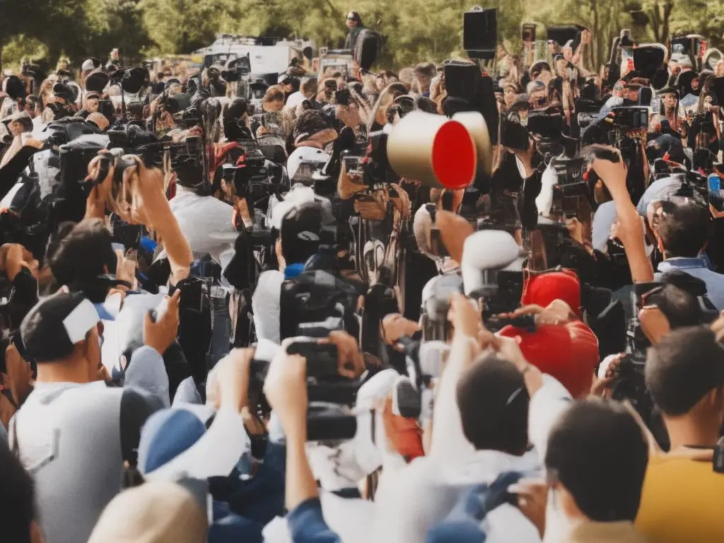 Illustration of an influencer using a megaphone to promote a product to a group of loyal followers.