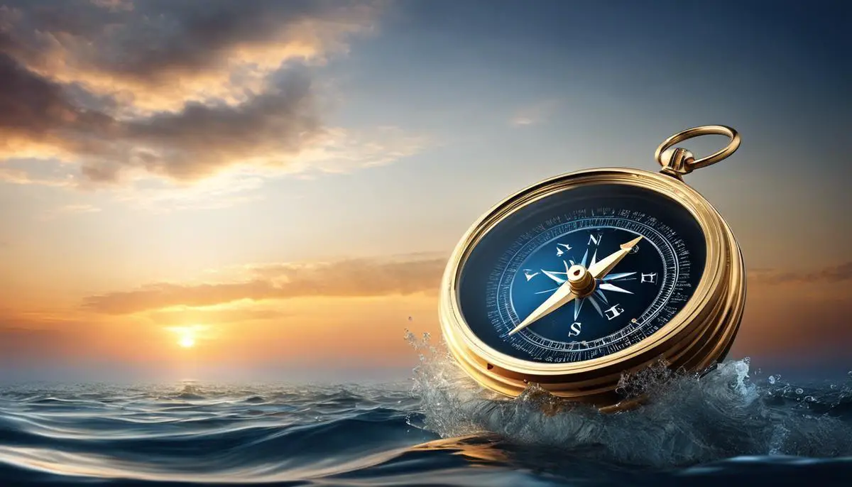 Image of a compass navigating through a digital ocean.