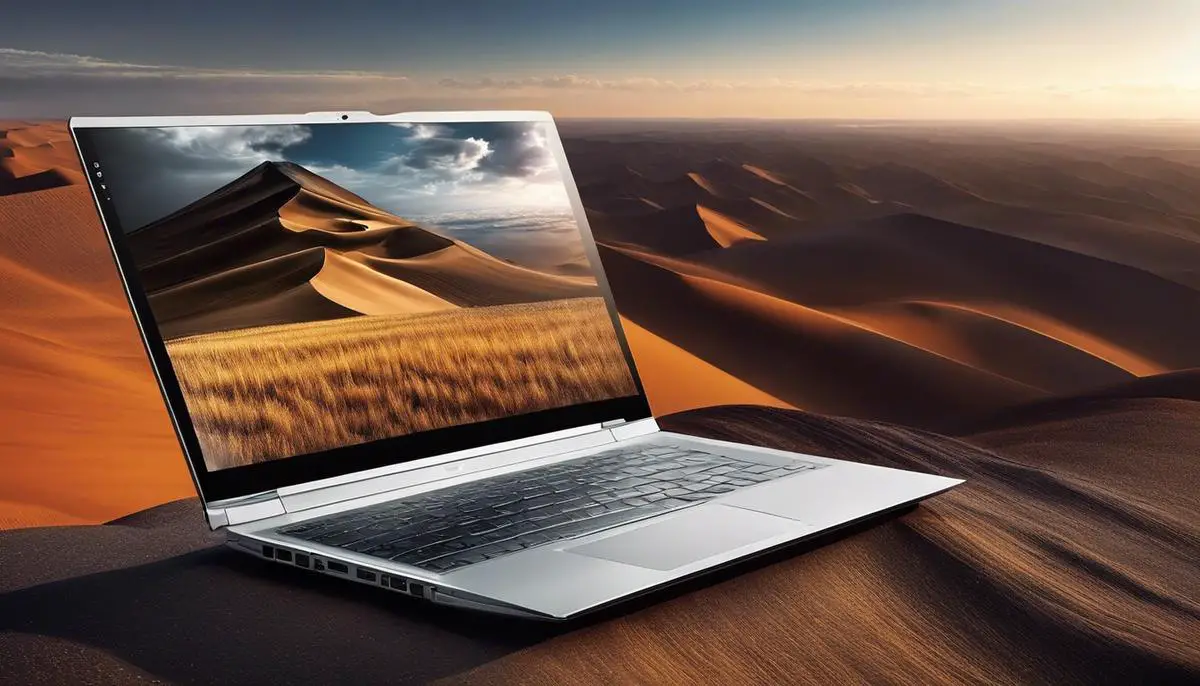 An image of a laptop on a journey with the horizon in sight